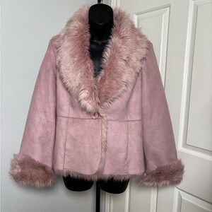 Vintage Y2K Faux Fur & Suede Jacket – Forever 21 – Pink – Size M